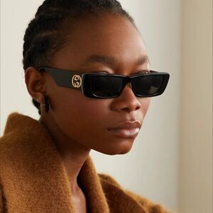 NEW Gucci GG0516S 001 Black Silver Rectangle Women Sunglasses